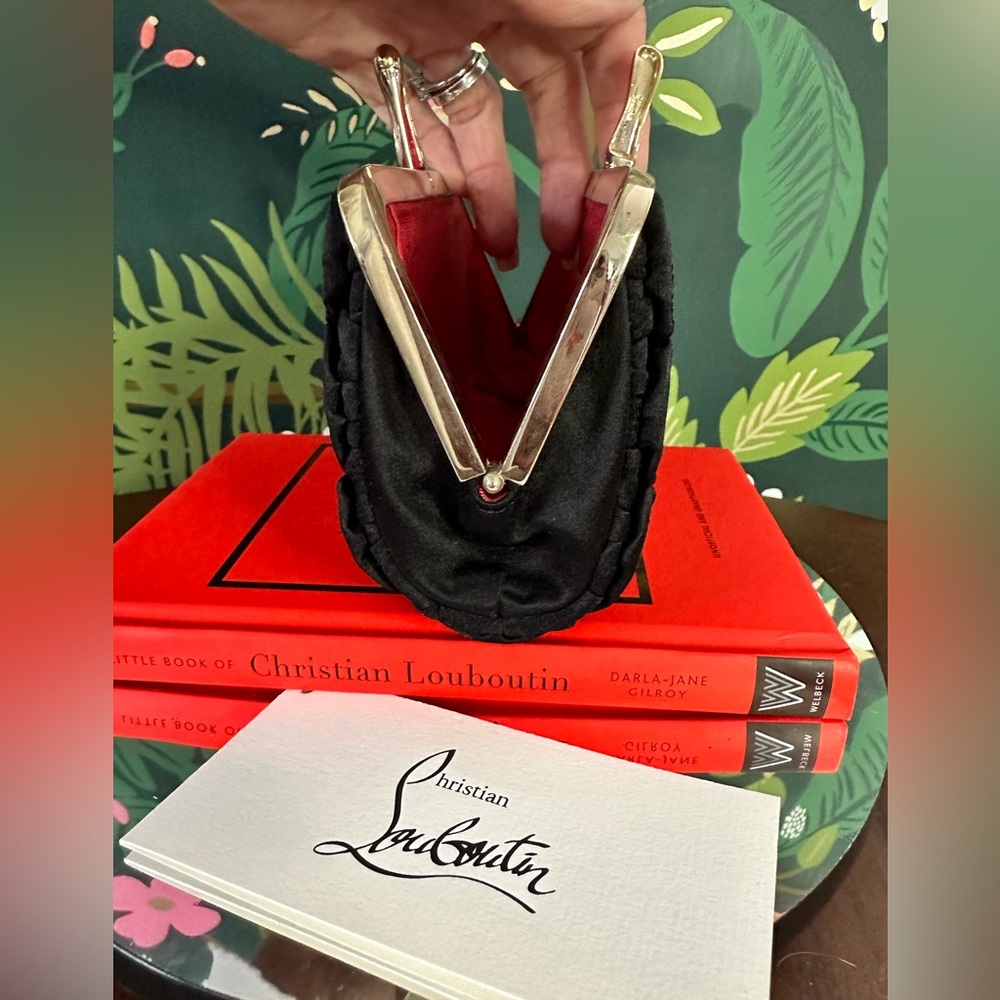SOLD 🏆Christian Louboutin Carillon Black Satin & SequinedKisslock Clutch 💃🩷♥️ - Picture 7 of 11